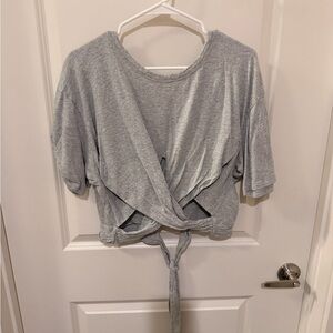 Aerie Gray Tie-Front Crop Top